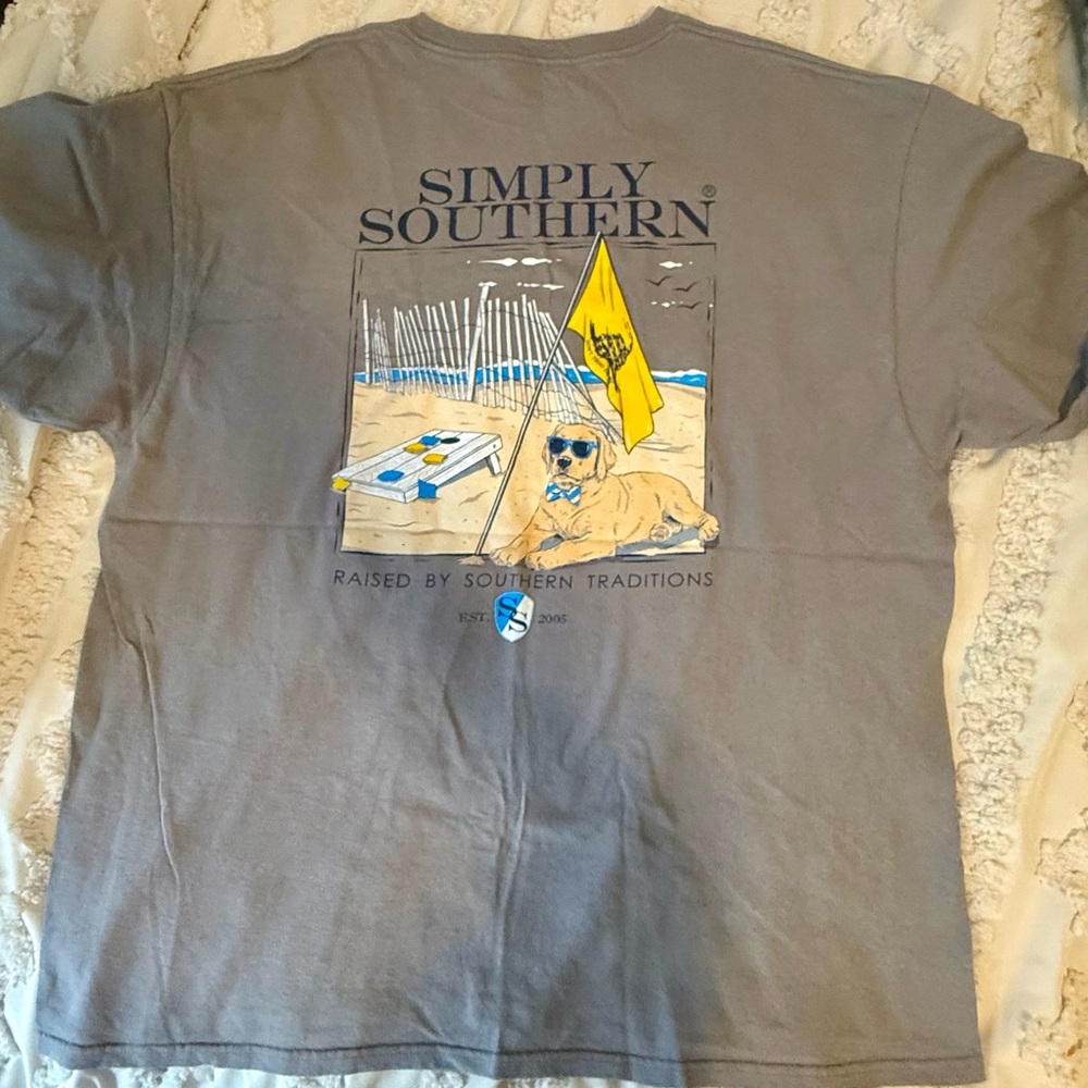 Simply Southern Gray Shirt Puppy with cornhole design XXL